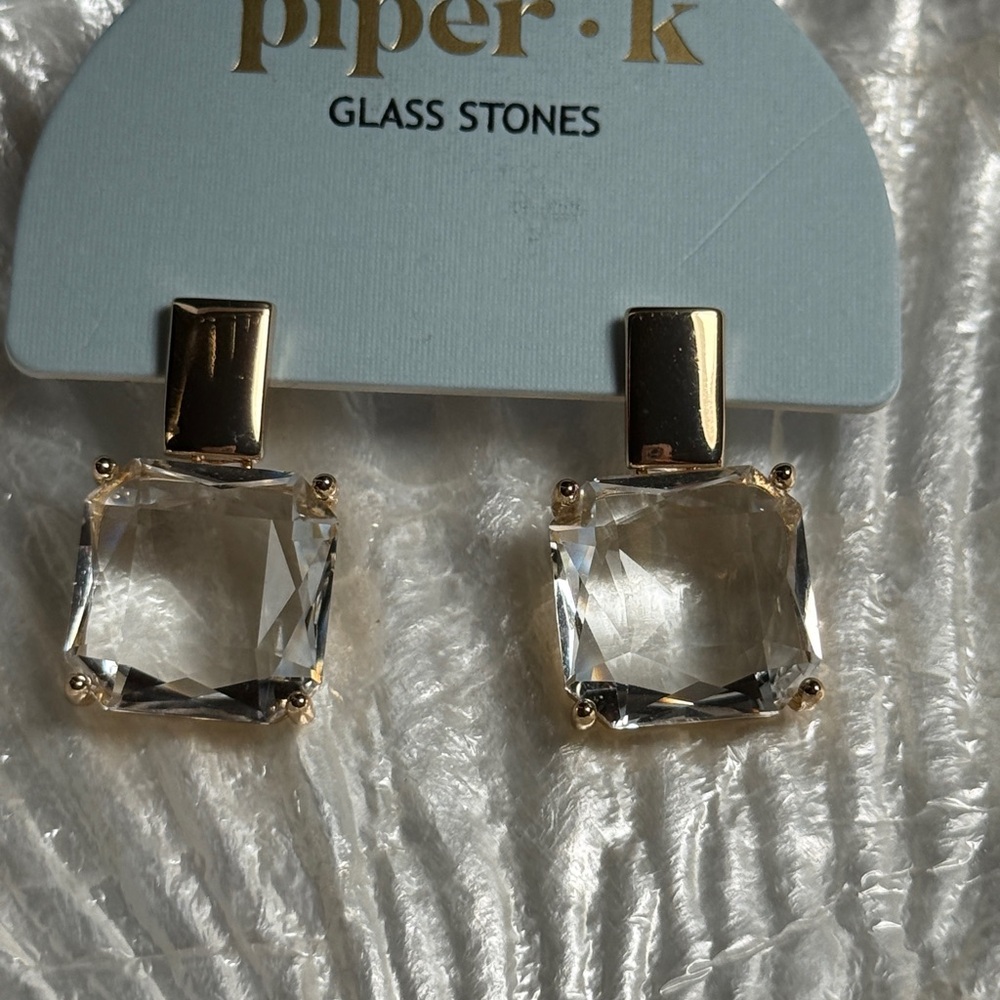 Piper Gold and White Modern Drop Earrings - Picture 2 of 6